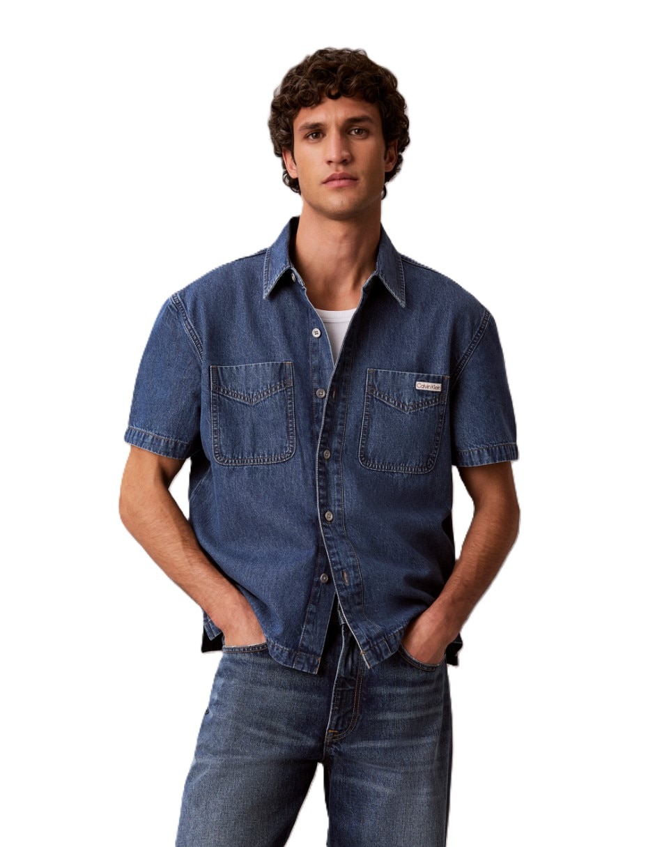 Camisa casual calvin klein de algodón manga corta para hombre
