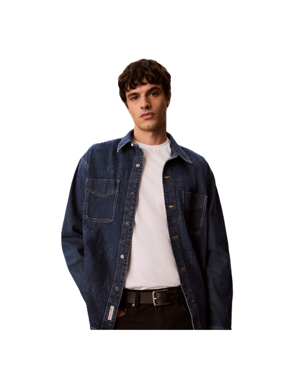 Camisa casual calvin klein de algodón manga larga para hombre