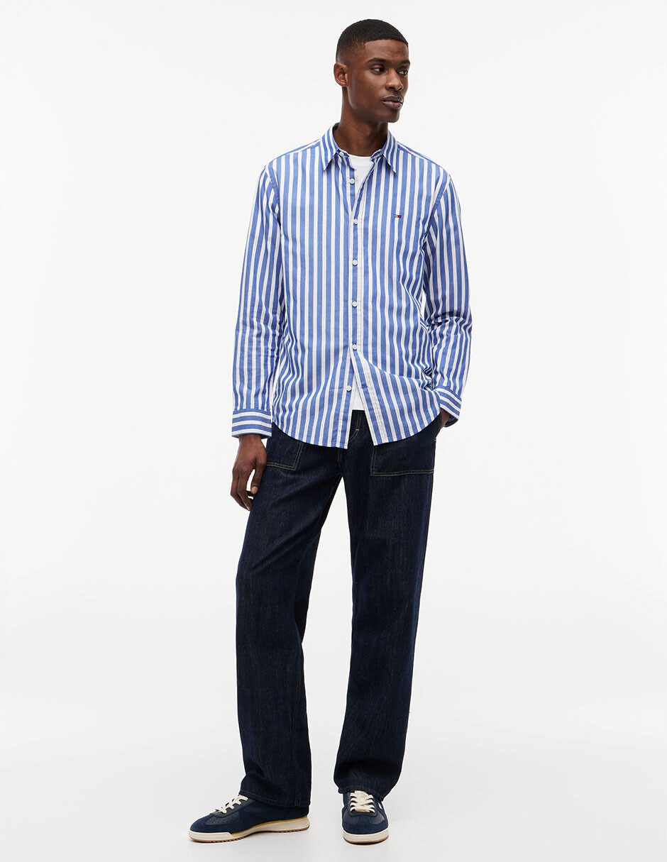 Camisa casual Tommy Jeans de algodón manga larga para hombre