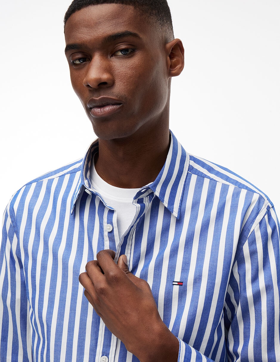 Camisa casual Tommy Jeans de algodón manga larga para hombre