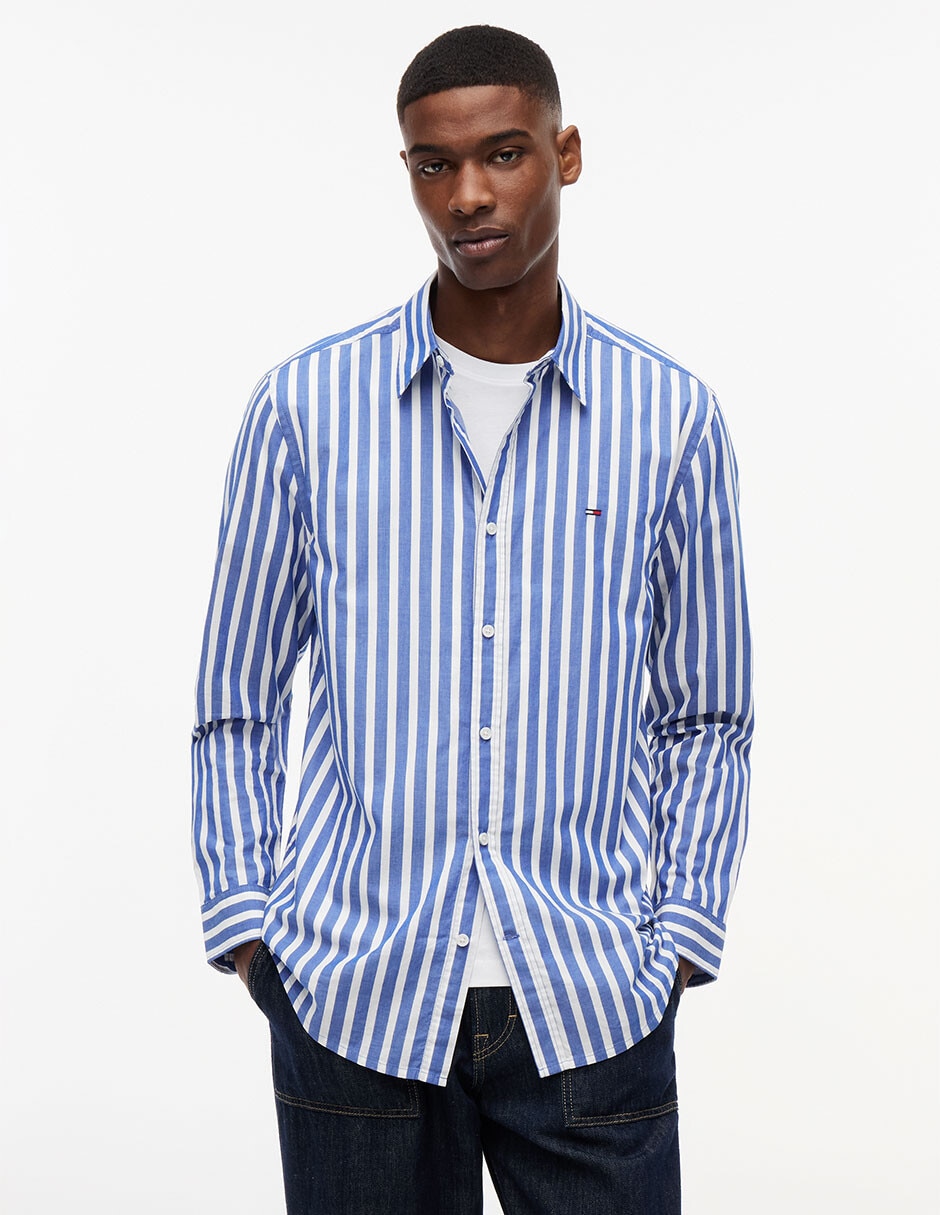 Camisa casual Tommy Jeans de algodón manga larga para hombre