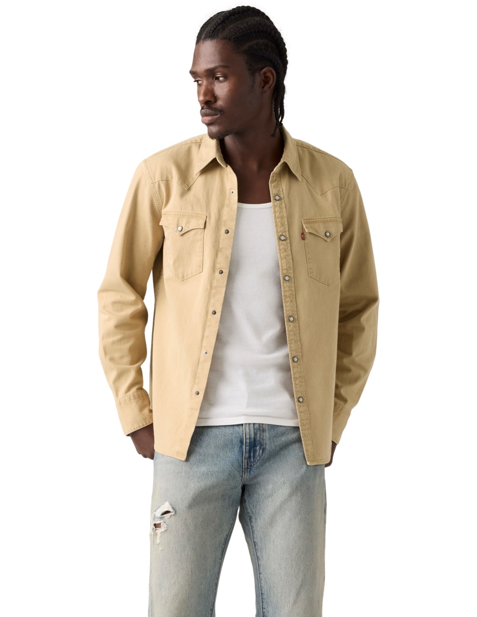 Camisa casual de algodón manga larga para hombre