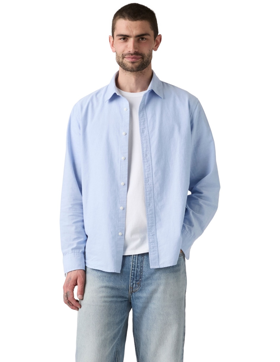 Camisa casual de algodón manga larga para hombre