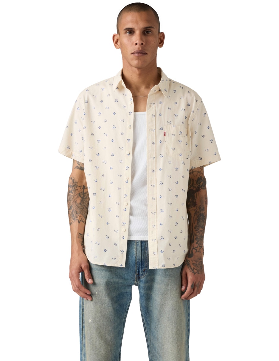 Camisa casual de algodón manga corta para hombre