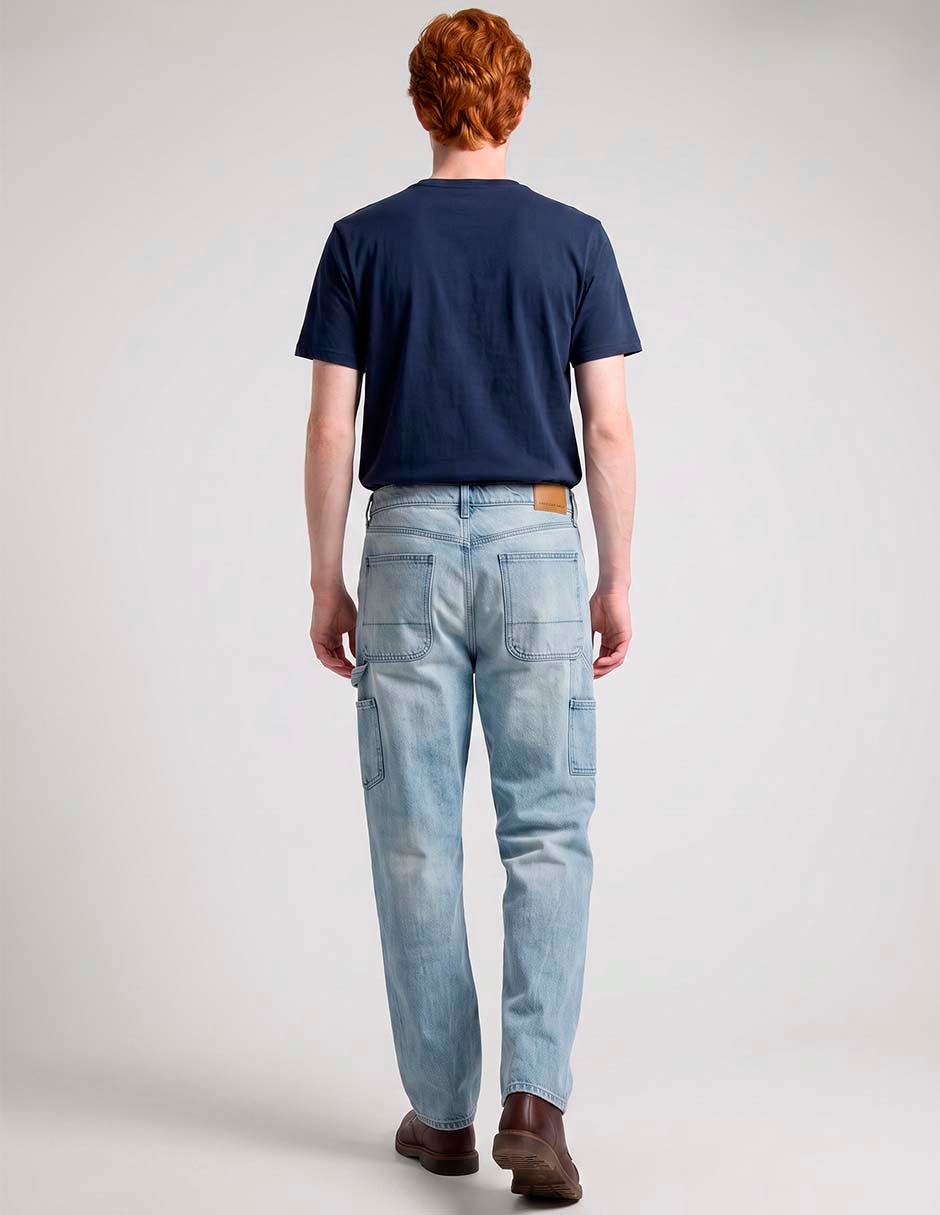 Jeans straight lavado claro para hombre 4