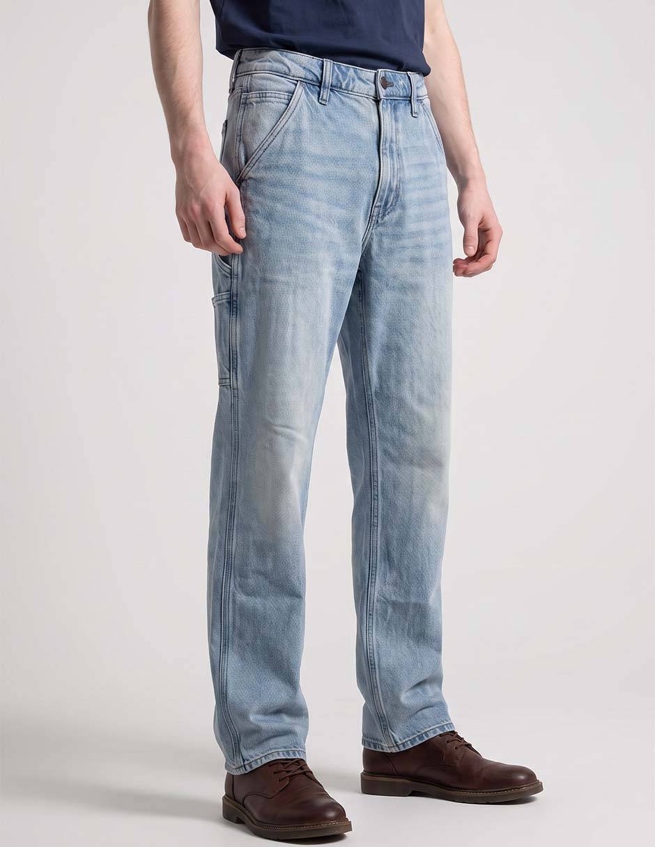 Jeans straight lavado claro para hombre 2