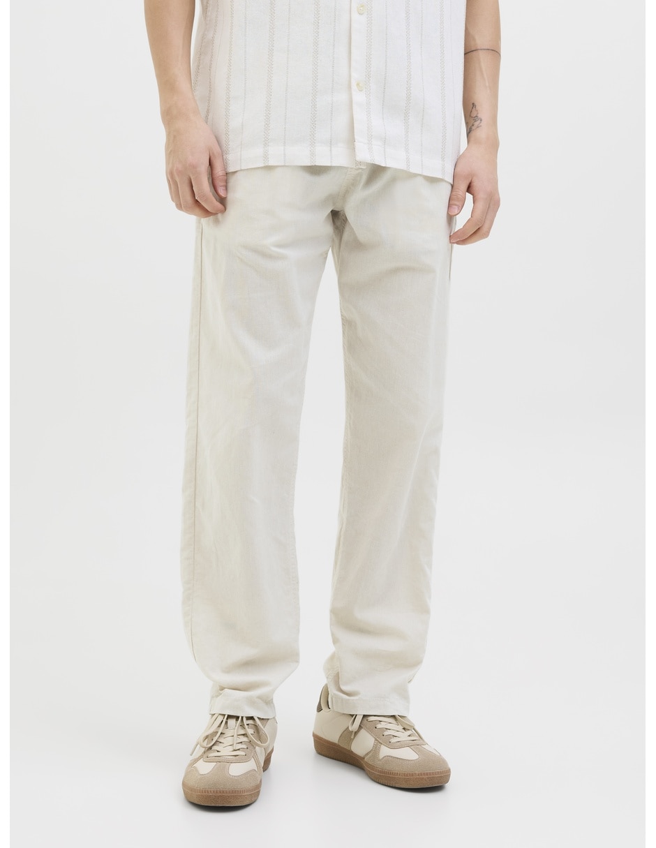 Pantalón casual recto de algodón y lino para hombre 1