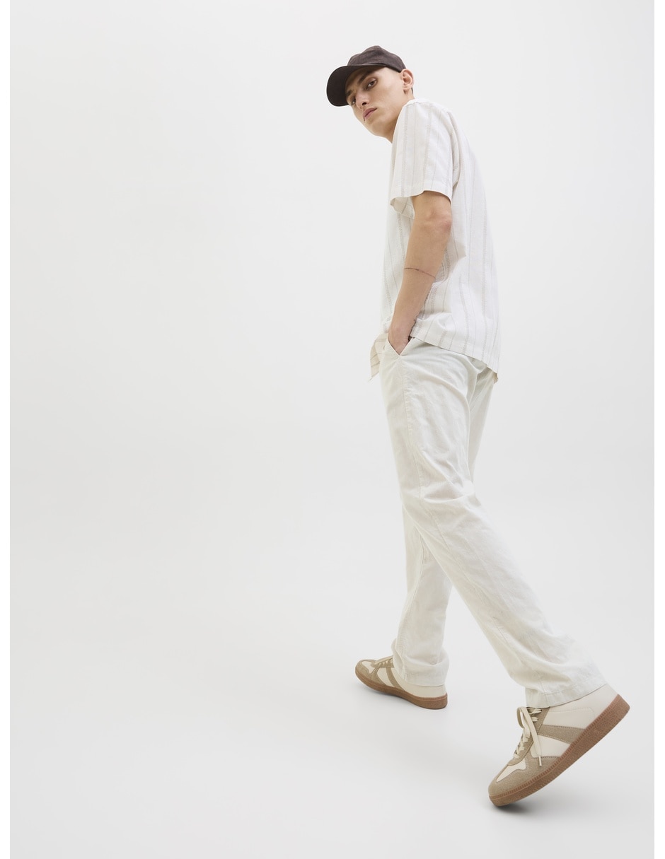 Pantalón casual recto de algodón y lino para hombre 4