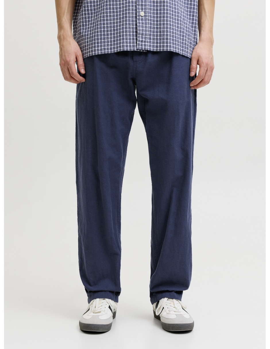 Pantalón casual recto de algodón y lino para hombre