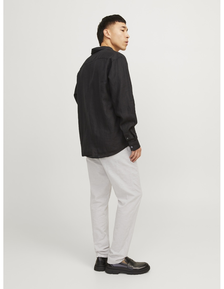 Pantalón casual chino regular de algodón y lino para hombre 2
