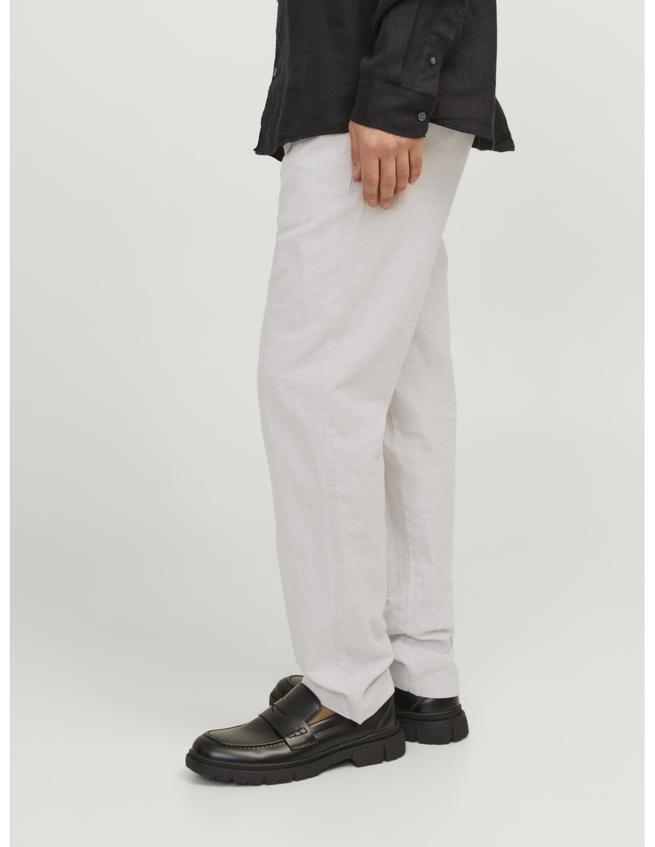 Pantalón casual chino regular de algodón y lino para hombre 4