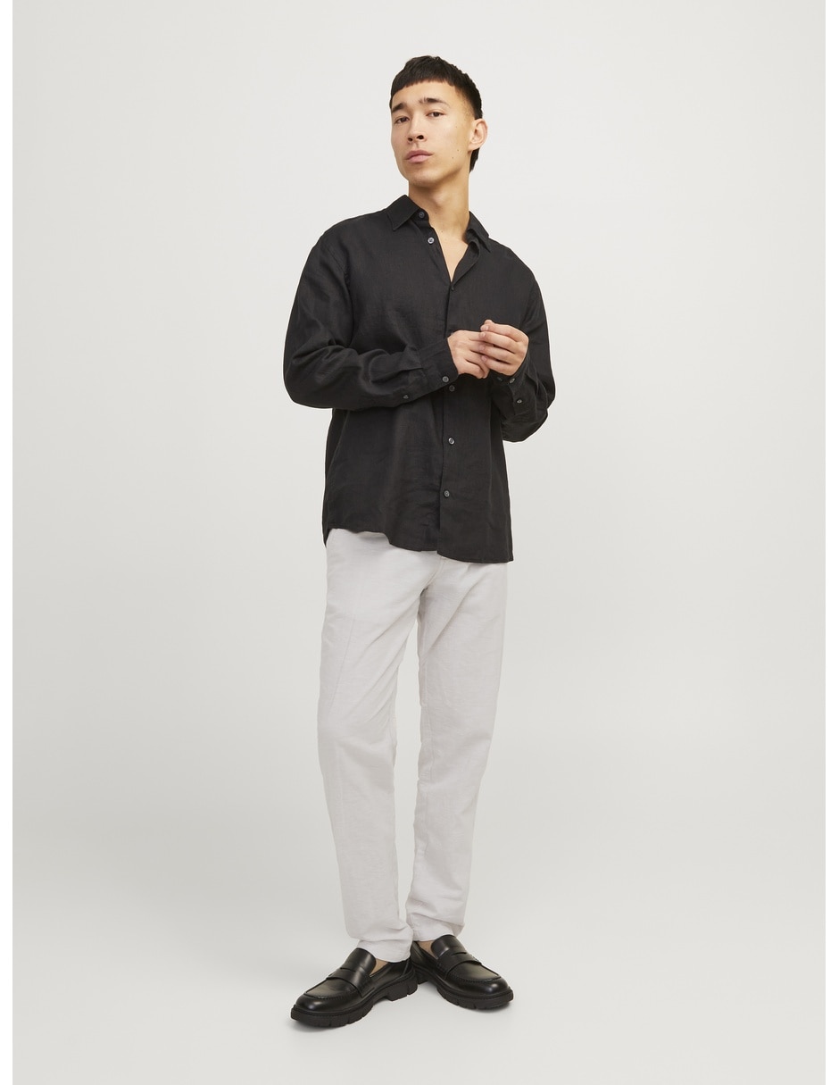 Pantalón casual chino regular de algodón y lino para hombre 5