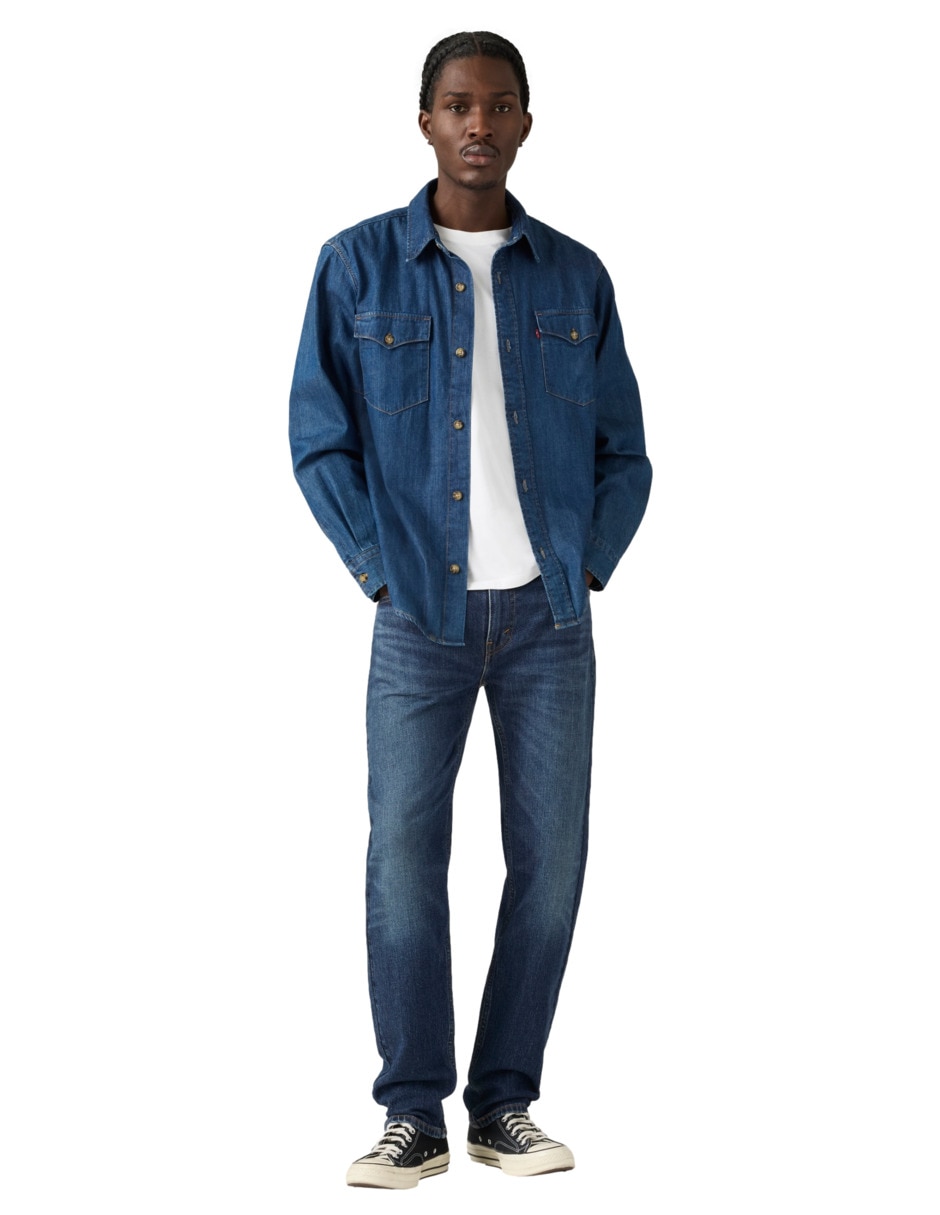 Jeans taper lavado obscuro para hombre 4