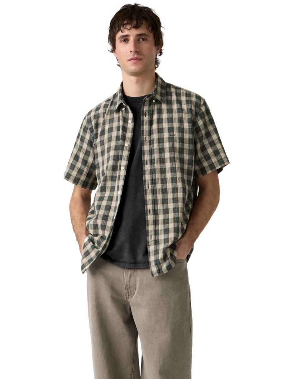 Camisa casual de algodón manga corta para hombre