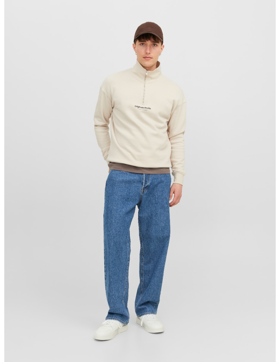 Jeans wide leg lavado medio para hombre 5