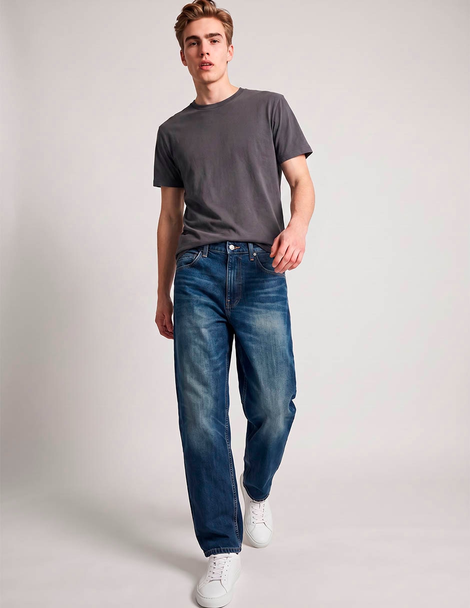 Jeans barrel lavado whisker para hombre