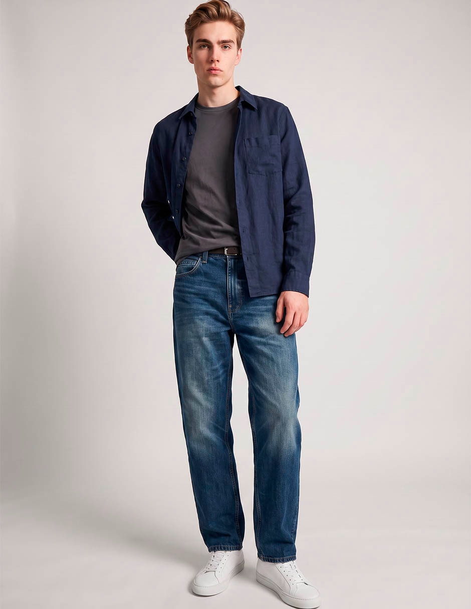 Jeans barrel lavado whisker para hombre 3