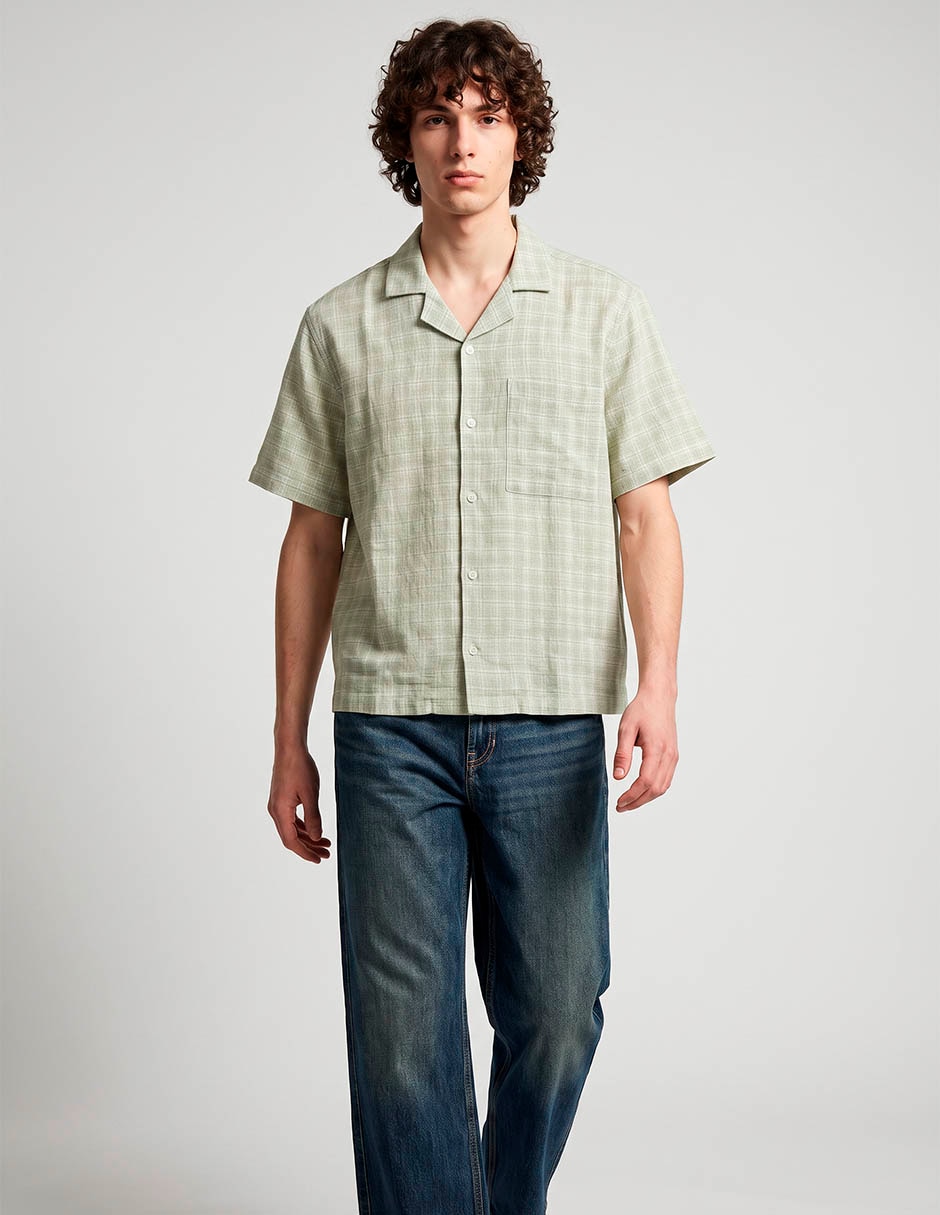 Camisa casual de algodón manga corta para hombre