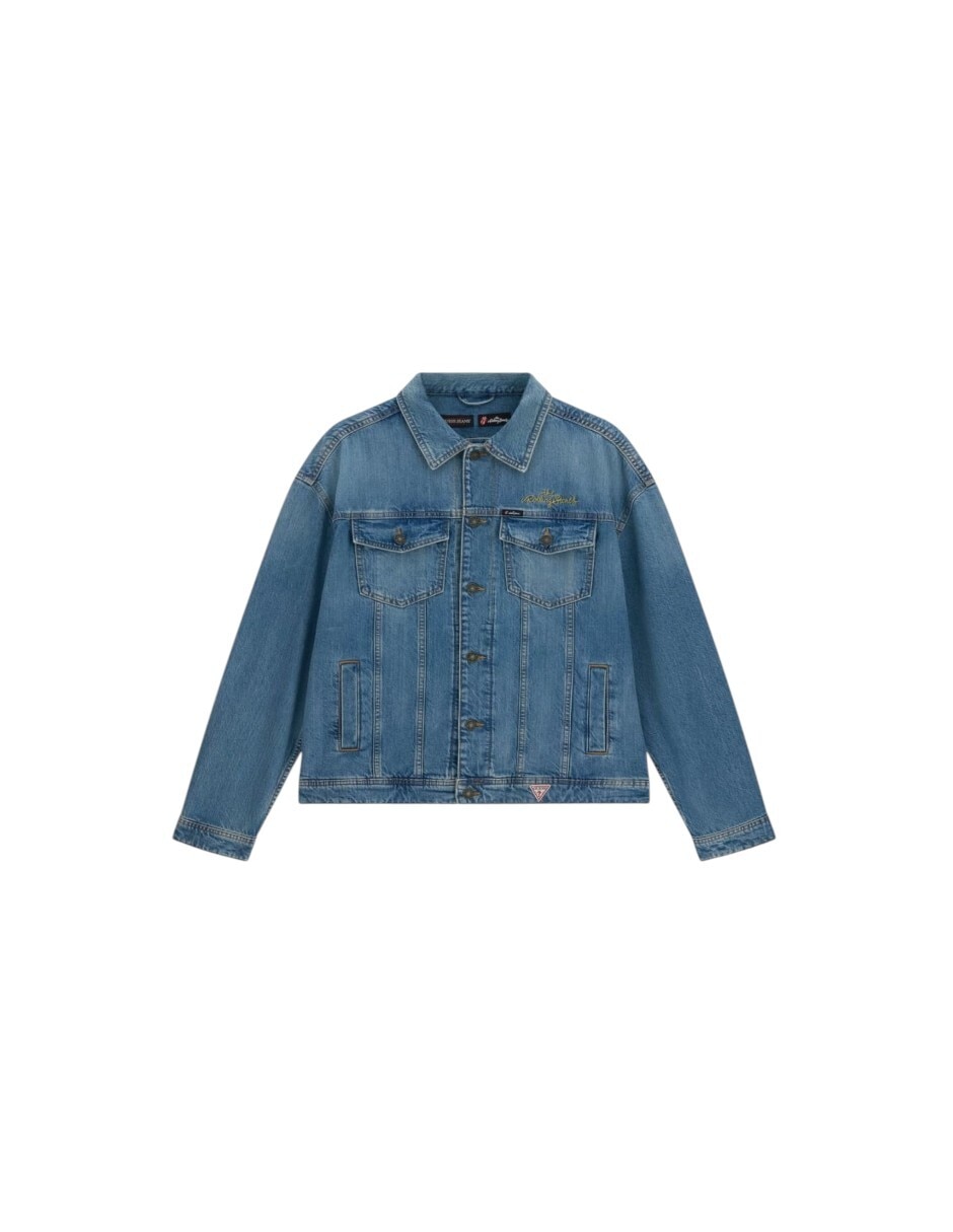 Chamarra denim de algodón sin capucha para hombre