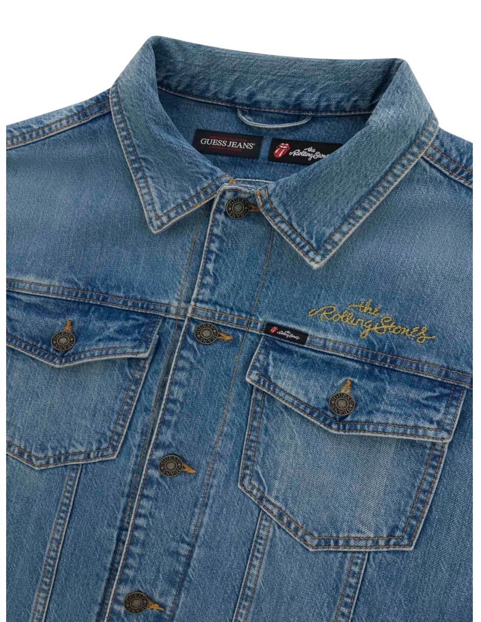 Chamarra denim de algodón sin capucha para hombre