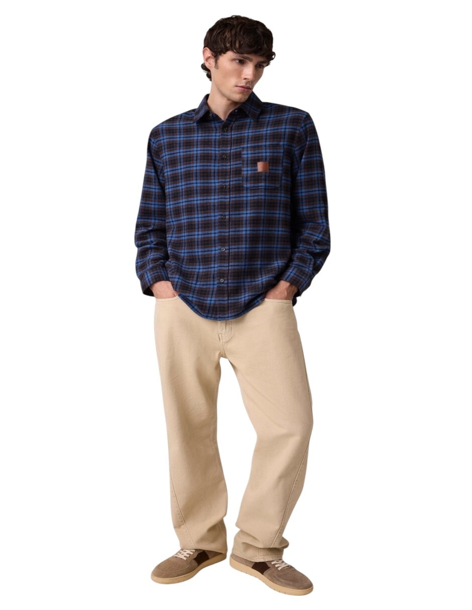 Camisa casual fa26 de algodón manga larga para hombre