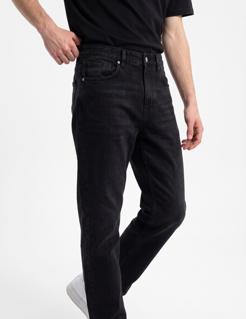 Jeans wide leg lavado desgastado hombre 4