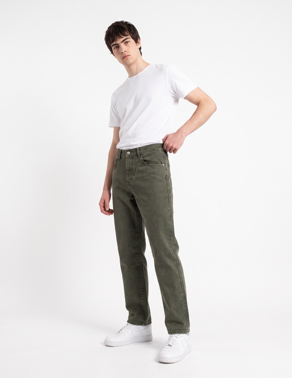 Jeans wide leg lavado desgastado hombre 2