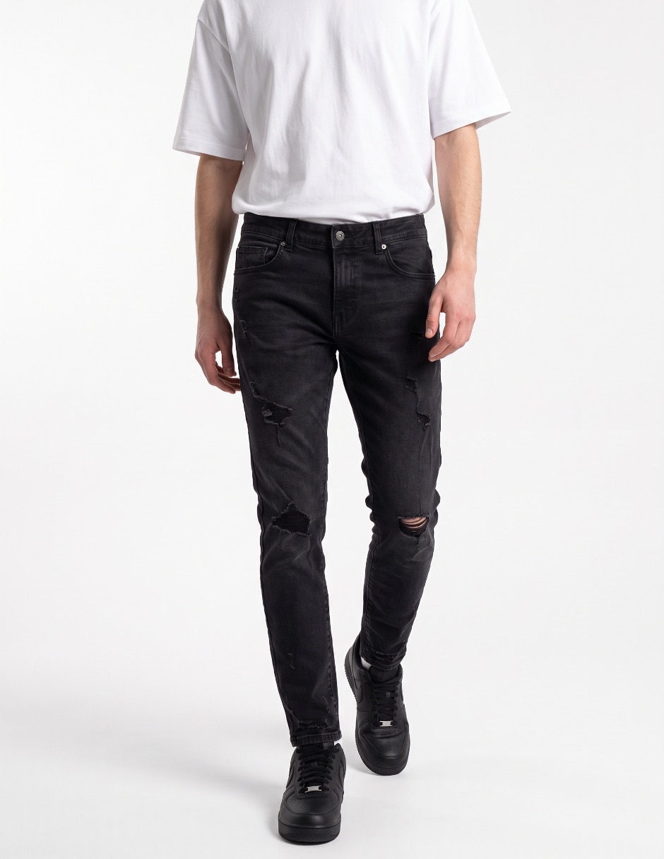 Jeans skinny lavado destruido para hombre Jeans skinny lavado destruido para hombre