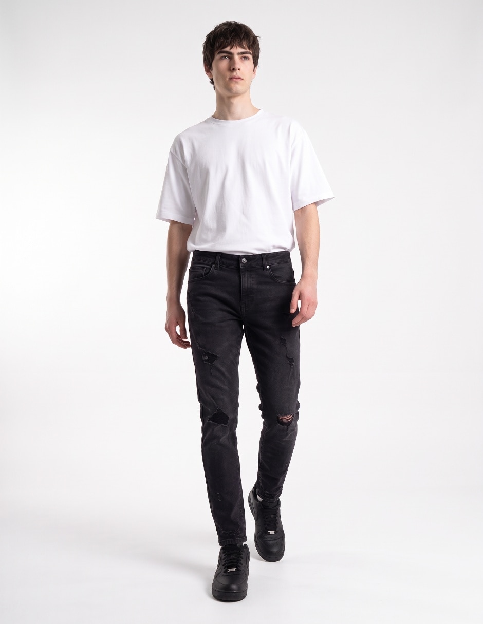 Jeans skinny lavado destruido para hombre 3