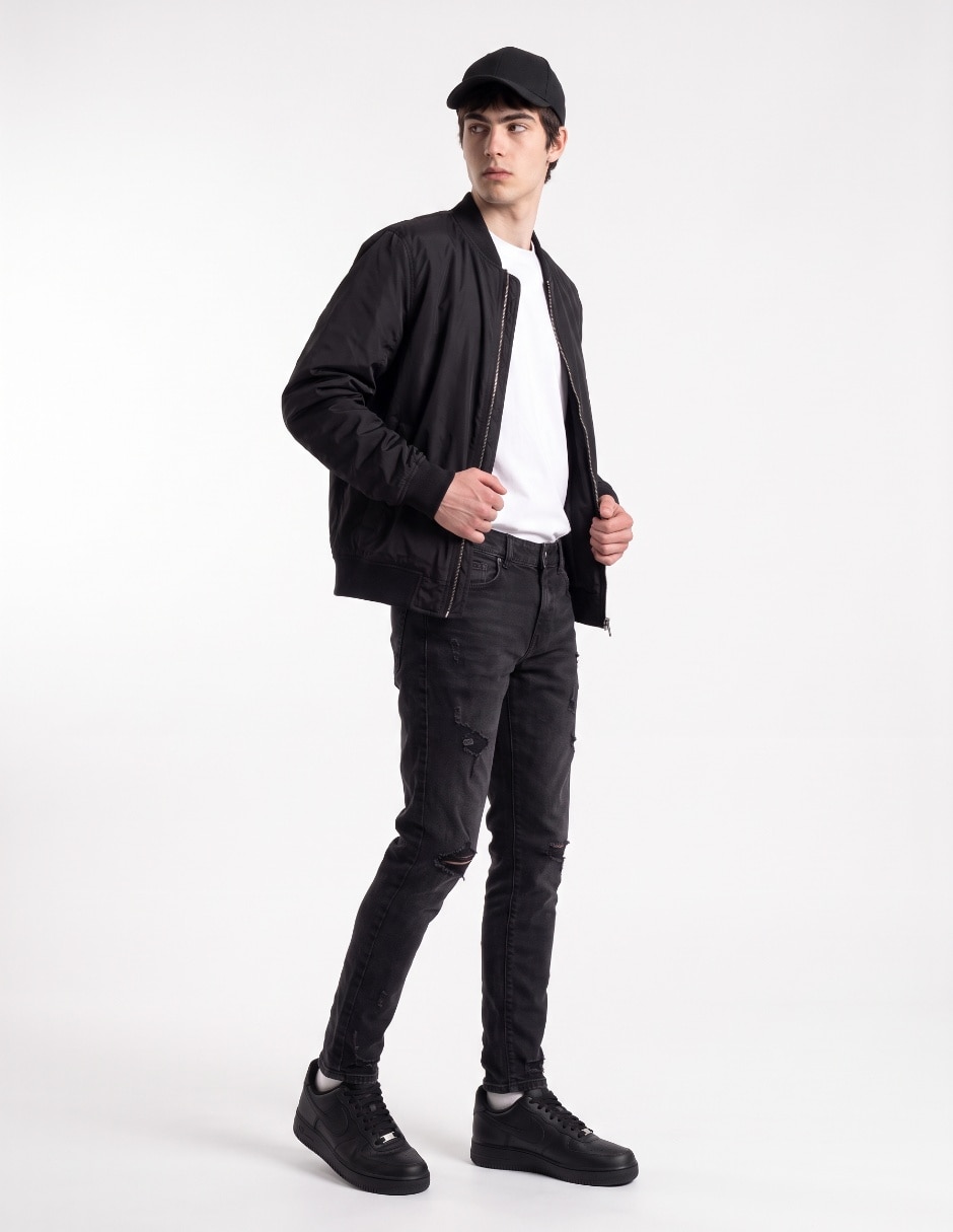 Jeans skinny lavado destruido para hombre 4