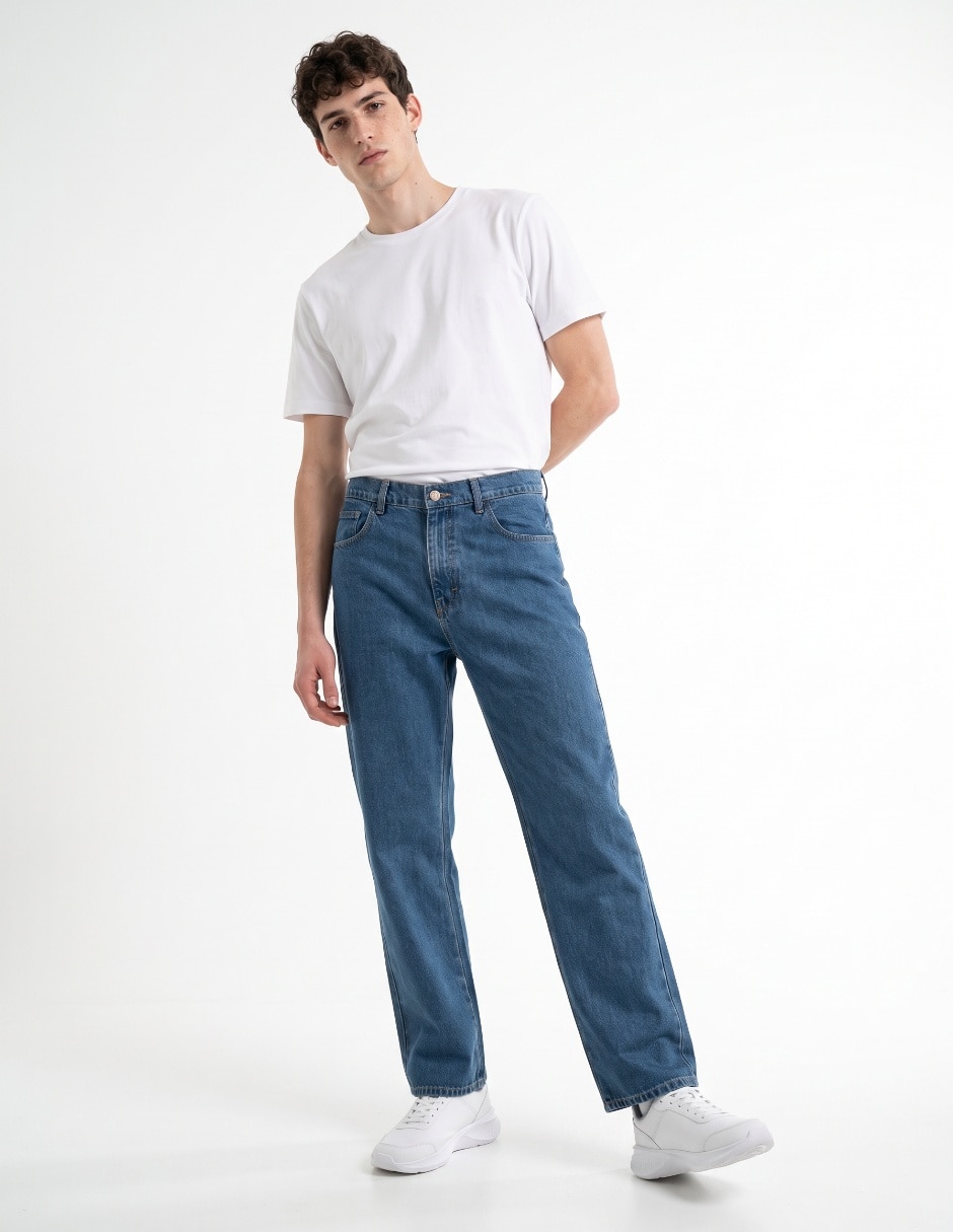 Jeans recto lavado bleach para hombre