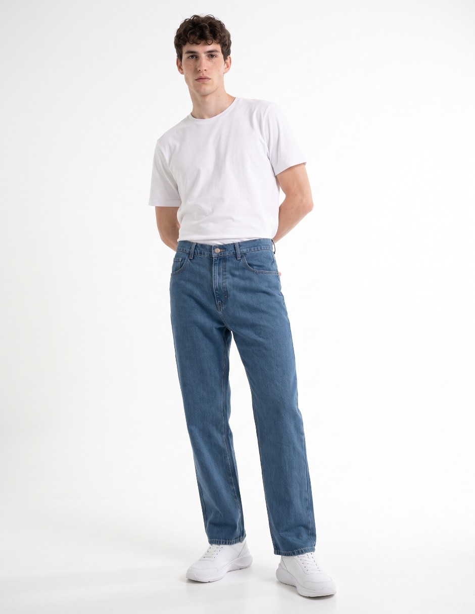 Jeans recto lavado bleach para hombre 3