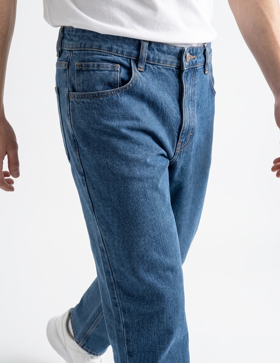 Jeans recto lavado bleach para hombre 4