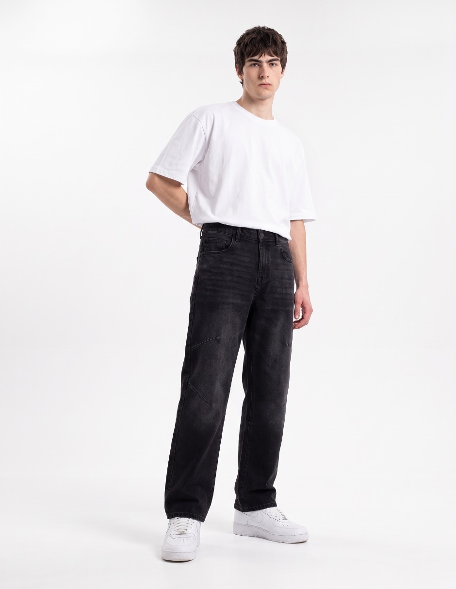 Jeans recto lavado stone wash para hombre 4