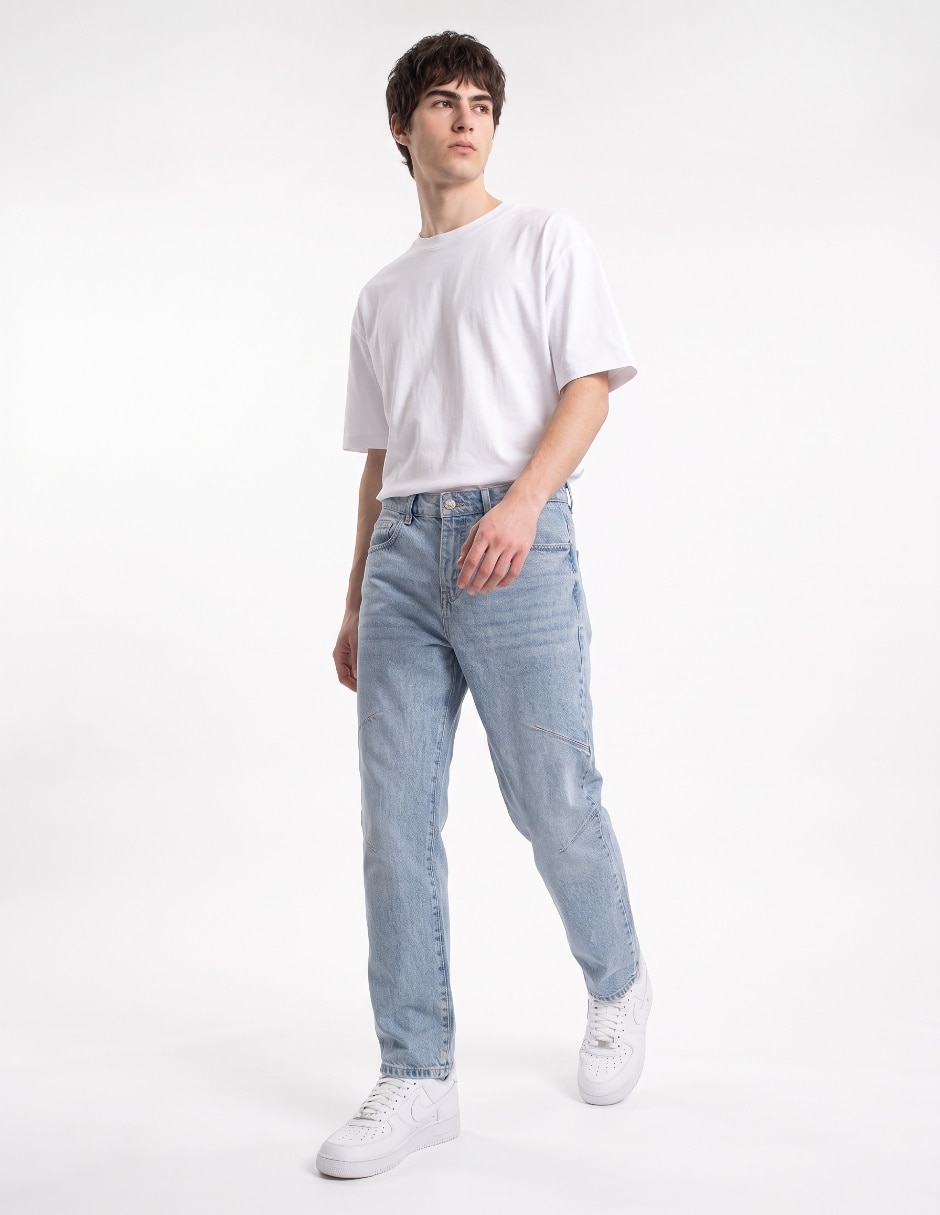 Jeans recto lavado bleach para hombre 3