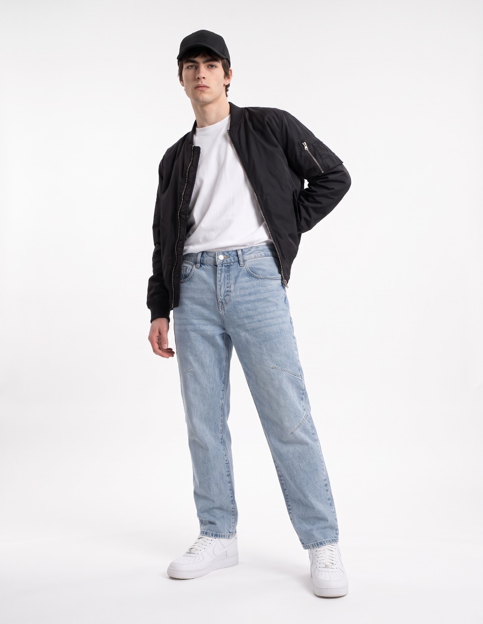 Jeans recto lavado bleach para hombre 4