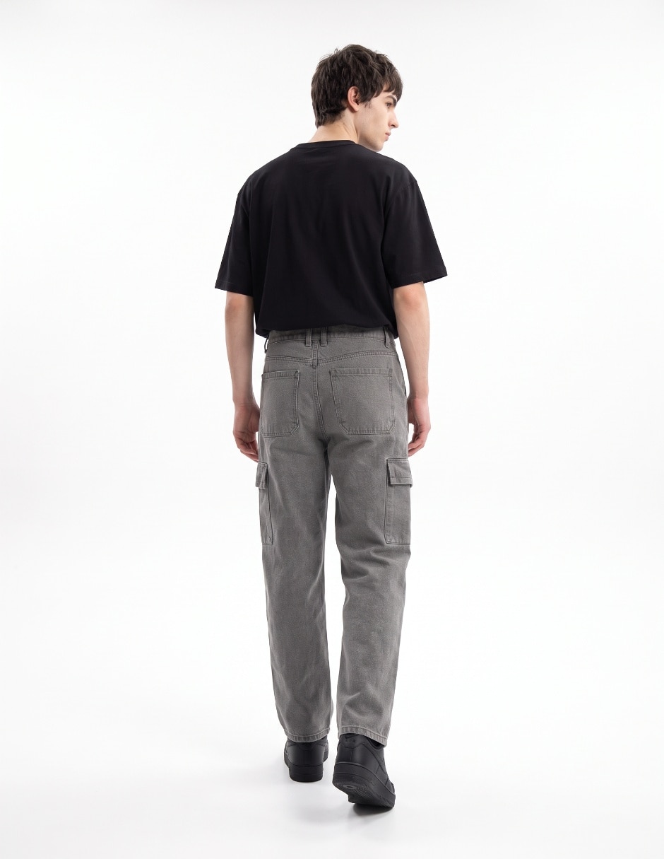 Jeans cargo baggy lavado rinse para hombre 2