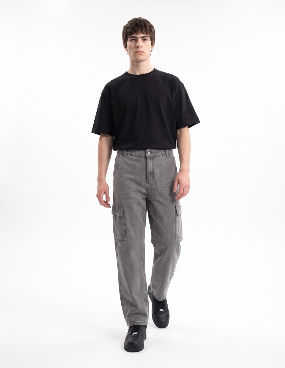 Jeans cargo baggy lavado rinse para hombre 3