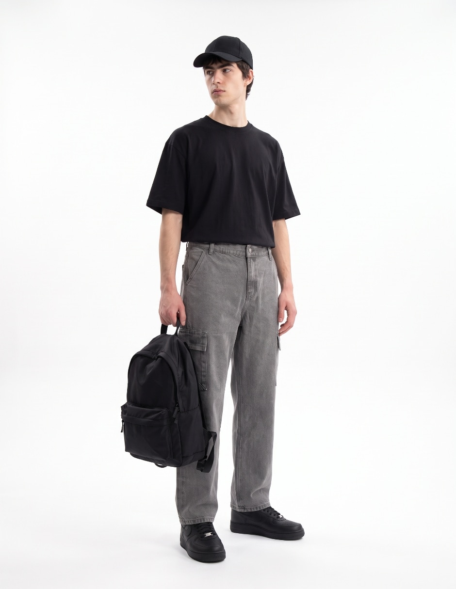 Jeans cargo baggy lavado rinse para hombre 4