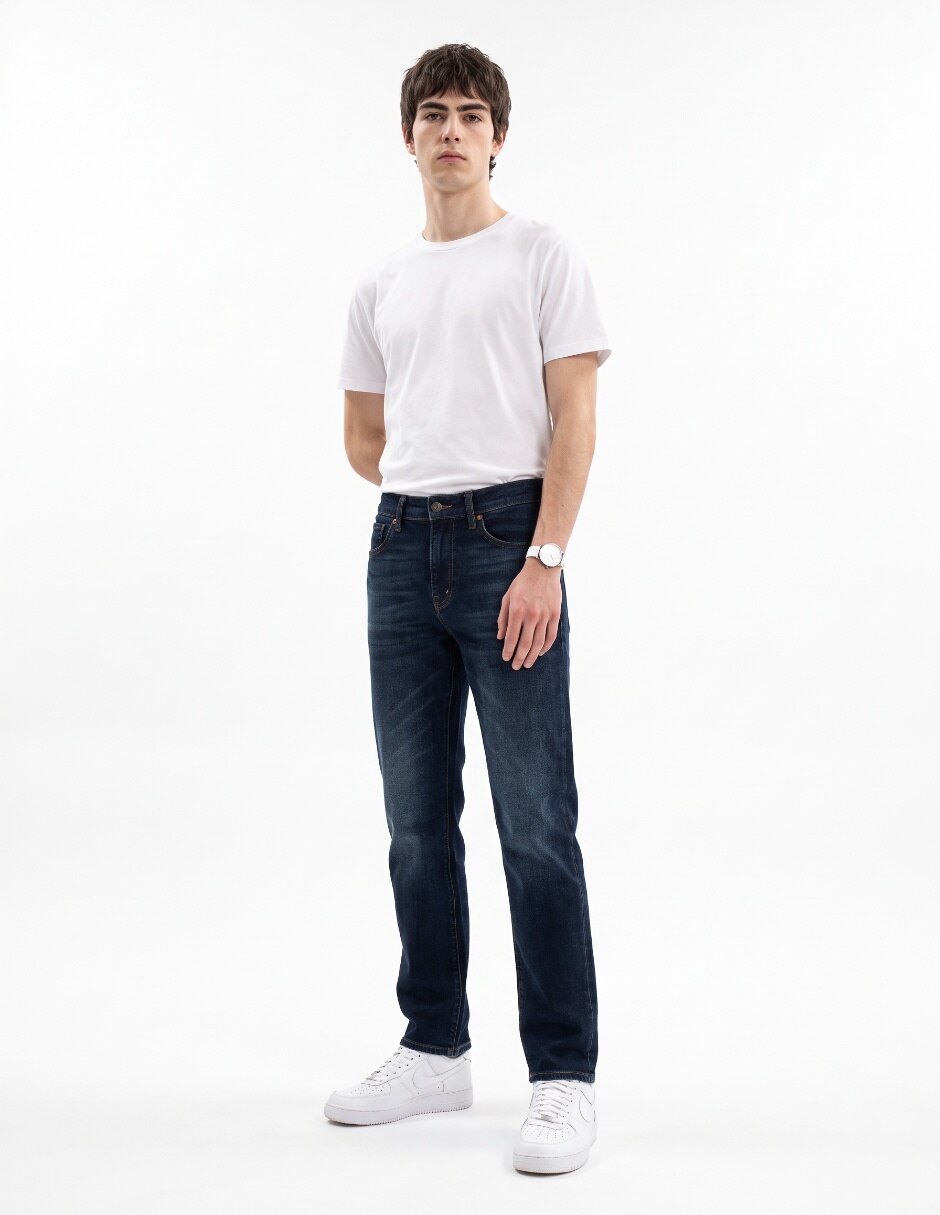 Jeans straight deslavado para hombre 4