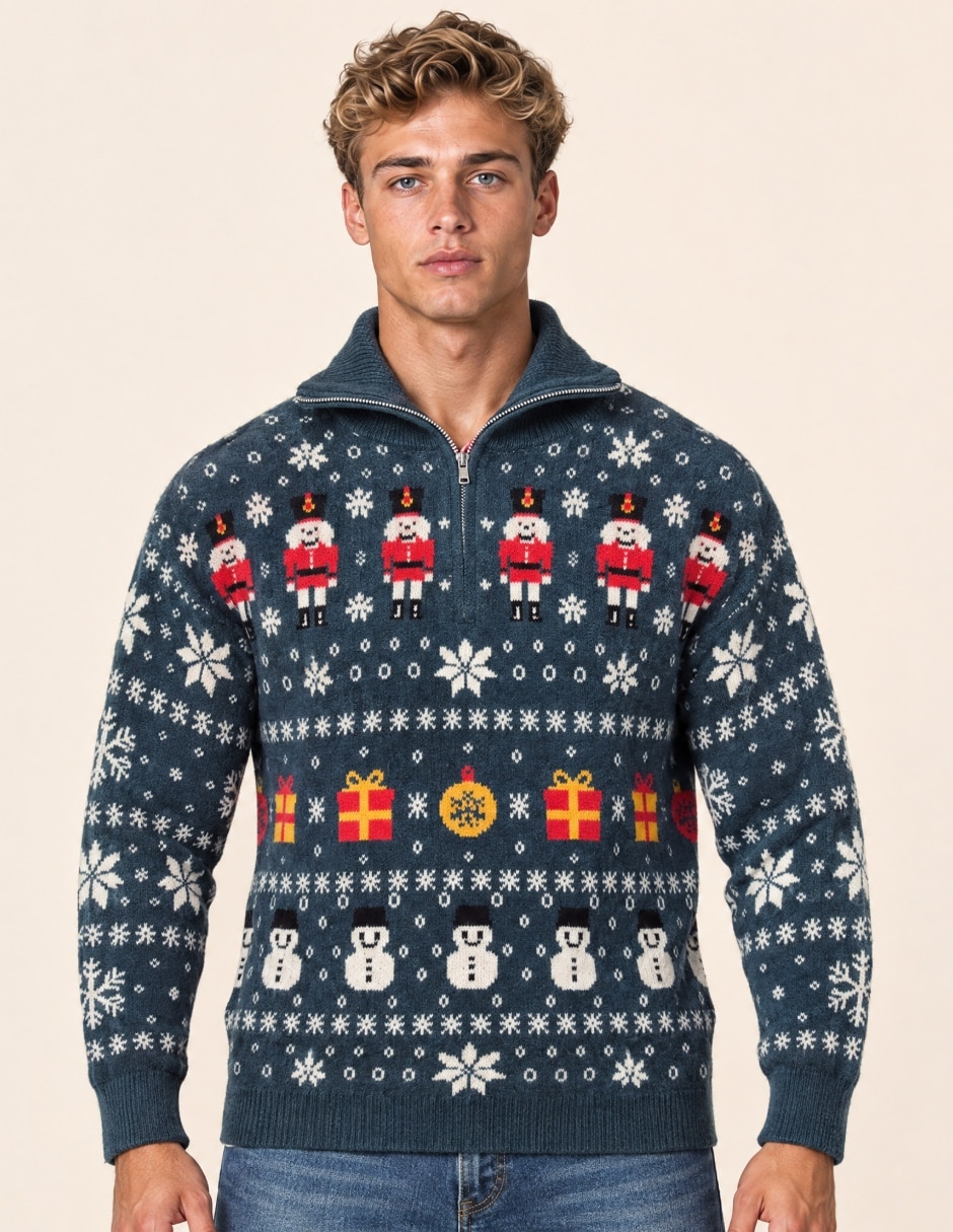 Suéter Navidad OI26 cuello Con cierre para hombre Suéter Navidad OI26 cuello Con cierre para hombre