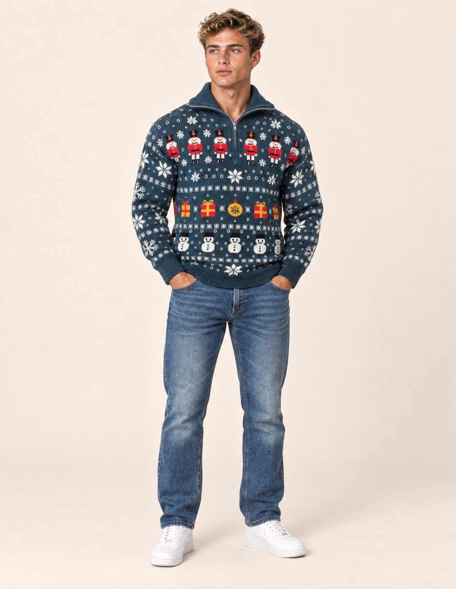 Suéter Navidad OI26 cuello Con cierre para hombre 3