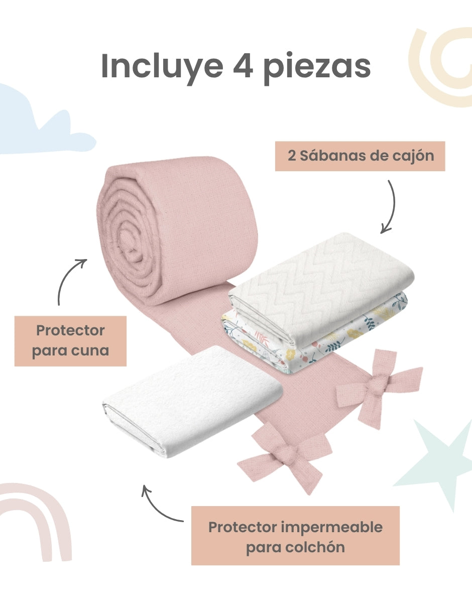 Juego de cuna Nao flores para 4 piezas